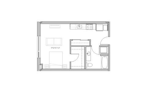 Floor plan for studio, 1 bath, 528 sqft